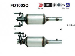 AS FD1002Q suodžių / kietųjų dalelių filtras, išmetimo sistema 
 Išmetimo sistema -> Suodžių/dalelių filtras
9064900992
