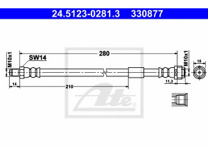 ATE 24.5123-0281.3 stabdžių žarnelė 
 Stabdžių sistema -> Stabdžių žarnelės
168 428 03 35, 171 428 00 35, 210 428 00 35
