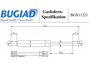 BUGIAD BGS11221 dujinė spyruoklė, galinis langas 
 Kėbulas -> Dujinės spyruoklės
82 00 025 105