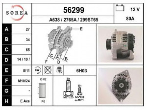 EAI 56299 kintamosios srovės generatorius 
 Elektros įranga -> Kint. sr. generatorius/dalys -> Kintamosios srovės generatorius
5705E6, 5705F4, 5705G9, 5705J2