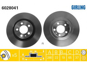 GIRLING 6028041 stabdžių diskas 
 Stabdžių sistema -> Diskinis stabdys -> Stabdžių diskas
1J0615301E, 1J0615301P, 1JO615301E