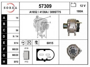 EAI 57309 kintamosios srovės generatorius 
 Elektros įranga -> Kint. sr. generatorius/dalys -> Kintamosios srovės generatorius
021903016E
