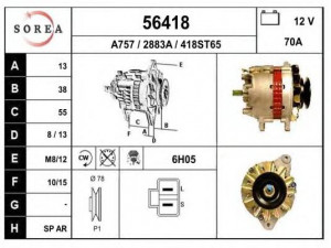 EAI 56418 kintamosios srovės generatorius 
 Elektros įranga -> Kint. sr. generatorius/dalys -> Kintamosios srovės generatorius
A2T14376, MD127087, MD132130