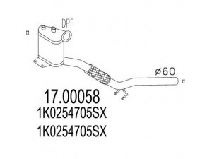 MTS 17.00058 suodžių / kietųjų dalelių filtras, išmetimo sistema 
 Išmetimo sistema -> Suodžių/dalelių filtras
1K0254705SX, 1K0254702FX, 1K0254705SX
