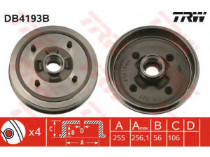 TRW DB4193B stabdžių būgnas 
 Stabdžių sistema -> Būgninis stabdys -> Stabdžių būgnas
7701465899, 7701642515