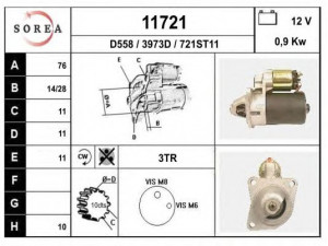 EAI 11721 starteris 
 Elektros įranga -> Starterio sistema -> Starteris
87BB11000DA, 87BB11000FA, 87BX11000DA