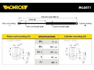 MONROE ML6011 dujinė spyruoklė, gaubtas 
 Kėbulas -> Dujinės spyruoklės
GS1D-56-930C