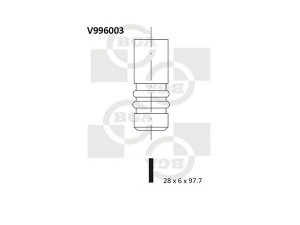 BGA V996003 išleidimo vožtuvas 
 Variklis -> Variklio uždegimo laiko reguliavimo kontrolė -> Vožtuvų eilė -> Vožtuvai/dalys
1053843, 1124514