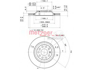 METZGER 25084 stabdžių diskas 
 Dviratė transporto priemonės -> Stabdžių sistema -> Stabdžių diskai / priedai
1K0615601N