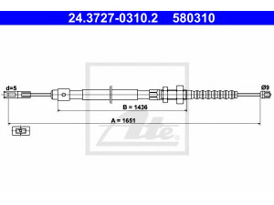 ATE 24.3727-0310.2 trosas, stovėjimo stabdys 
 Stabdžių sistema -> Valdymo svirtys/trosai
4745 L2, 95 496 106, 95 611 505