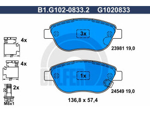 GALFER B1.G102-0833.2 stabdžių trinkelių rinkinys, diskinis stabdys 
 Techninės priežiūros dalys -> Papildomas remontas
77366481, 77366534, 16 05 227, 16 05 354