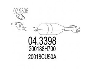 MTS 04.3398 katalizatoriaus keitiklis 
 Išmetimo sistema -> Katalizatoriaus keitiklis
200188H700, 20018CU500, 20018CU50A