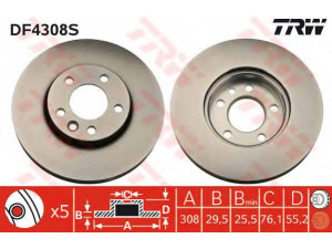 TRW DF4308S stabdžių diskas 
 Stabdžių sistema -> Diskinis stabdys -> Stabdžių diskas
7E0615301D, 7H0615301D