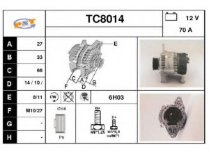 SNRA TC8014 kintamosios srovės generatorius 
 Elektros įranga -> Kint. sr. generatorius/dalys -> Kintamosios srovės generatorius
5705E4, 5705F3, 5705N6, 5705Y1