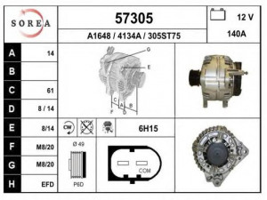 EAI 57305 kintamosios srovės generatorius 
 Elektros įranga -> Kint. sr. generatorius/dalys -> Kintamosios srovės generatorius
03G903016B, 03G903016E, 03G903016G