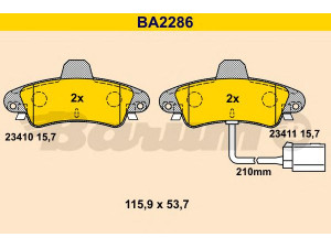 BARUM BA2286 stabdžių trinkelių rinkinys, diskinis stabdys 
 Techninės priežiūros dalys -> Papildomas remontas
1088938, 1129986, 1204852, 1500668
