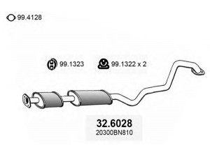 ASSO 32.6028 vidurinis duslintuvas 
 Išmetimo sistema -> Duslintuvas
20300BM700, 20300BN810