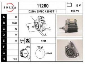 EAI 11260 starteris 
 Elektros įranga -> Starterio sistema -> Starteris
0559023KX, 055911023H, 055911023HX