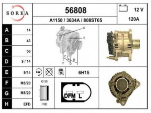 EAI 56808 kintamosios srovės generatorius 
 Elektros įranga -> Kint. sr. generatorius/dalys -> Kintamosios srovės generatorius
98VW10300EA, 028903028E, 028903029G