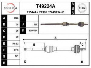 EAI T49224A kardaninis velenas 
 Ratų pavara -> Kardaninis velenas
8200164149, 8200477655