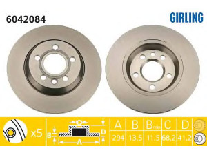 GIRLING 6042084 stabdžių diskas 
 Stabdžių sistema -> Diskinis stabdys -> Stabdžių diskas
1110251, 1140278, YM212A315AB, 7D0615601C