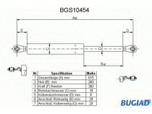 BUGIAD BGS10454 dujinė spyruoklė, bagažinė 
 Priedai -> Bagažinė/pakrovimo skyrius
6050601, 77FBB404K04AD