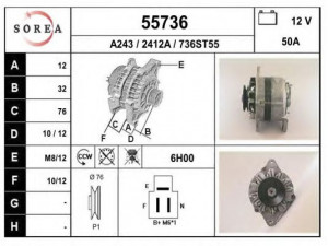 EAI 55736 kintamosios srovės generatorius 
 Elektros įranga -> Kint. sr. generatorius/dalys -> Kintamosios srovės generatorius
31100671004, 31100671014, 31100689004