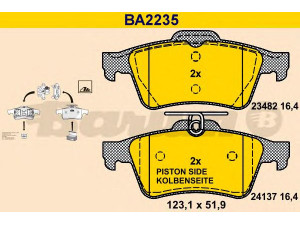 BARUM BA2235 stabdžių trinkelių rinkinys, diskinis stabdys 
 Techninės priežiūros dalys -> Papildomas remontas
4254 05, 1360304, 5W93 2200 AA