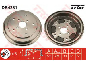 TRW DB4231 stabdžių būgnas 
 Stabdžių sistema -> Būgninis stabdys -> Stabdžių būgnas
4351160A00, 4351160A00, 96058636