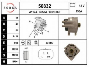 EAI 56832 kintamosios srovės generatorius 
 Elektros įranga -> Kint. sr. generatorius/dalys -> Kintamosios srovės generatorius
8200138269, 8200290220