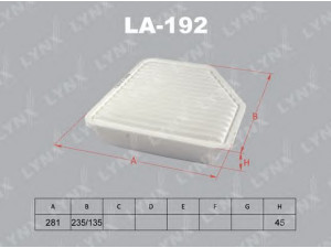 LYNXauto LA-192 oro filtras 
 Techninės priežiūros dalys -> Techninės priežiūros intervalai
AY120-TY085, 17801-50060, 17801-50060-79