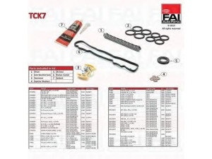 FAI AutoParts TCK7 pavaros grandinės komplektas 
 Variklis -> Variklio uždegimo laiko reguliavimo kontrolė -> Sinchronizavimo grandinė/įtempiklis/kreiptuvas -> Pavaros grandinės komplektas
0816.J1, 1231282+1231280