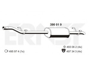 ERNST 390019 vidurinis duslintuvas 
 Išmetimo sistema -> Duslintuvas
901 490 26 19, 901 490 30 19