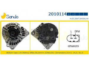 SANDO 2010114.0 kintamosios srovės generatorius 
 Elektros įranga -> Kint. sr. generatorius/dalys -> Kintamosios srovės generatorius
028903028D, 030903023J, 036903028A
