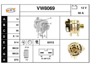 SNRA VW8069 kintamosios srovės generatorius 
 Elektros įranga -> Kint. sr. generatorius/dalys -> Kintamosios srovės generatorius
021903017A, 028903025Q, 028903028J