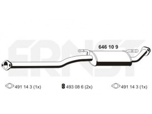 ERNST 646109 galinis duslintuvas 
 Išmetimo sistema -> Duslintuvas
28650 02220, 28700 05300, 28700 05350