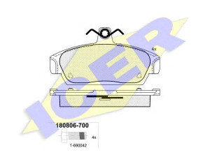 ICER 180806 stabdžių trinkelių rinkinys, diskinis stabdys 
 Techninės priežiūros dalys -> Papildomas remontas
GBP90318, GBP90320, 1 001 114, GBP90337