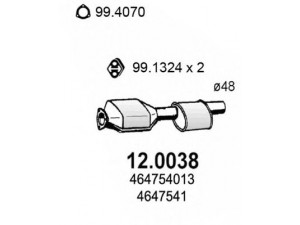 ASSO 12.0038 katalizatoriaus keitiklis 
 Išmetimo sistema -> Katalizatoriaus keitiklis
0046558185, 46475401, 46558185