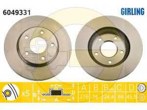 GIRLING 6049331 stabdžių diskas 
 Dviratė transporto priemonės -> Stabdžių sistema -> Stabdžių diskai / priedai
5105513AA, 5105513AA, 4615A115