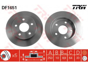 TRW DF1651 stabdžių diskas 
 Stabdžių sistema -> Diskinis stabdys -> Stabdžių diskas
1630012, 1652547, 5022669, 5022949