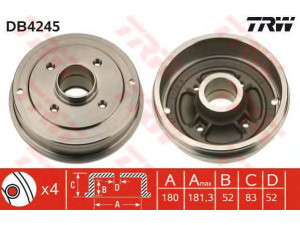TRW DB4245 stabdžių būgnas 
 Stabdžių sistema -> Būgninis stabdys -> Stabdžių būgnas
7700419824, 7700419824