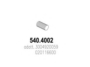 ASSO 540.4002 lanksti žarna, išmetimo sistema 
 Išmetimo sistema -> Išmetimo vamzdžiai
20116600, 3004920059