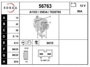 EAI 56763 kintamosios srovės generatorius 
 Elektros įranga -> Kint. sr. generatorius/dalys -> Kintamosios srovės generatorius
028903027N