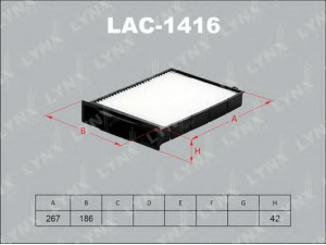 LYNXauto LAC-1416 filtras, salono oras 
 Techninės priežiūros dalys -> Techninės priežiūros intervalai
7701 055 109, 7701 207 706