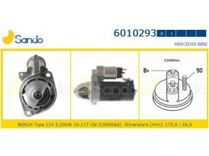 SANDO 6010293.1 starteris 
 Elektros įranga -> Starterio sistema -> Starteris
0041512101, 0041513001, 0041516601