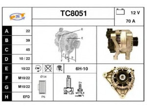 SNRA TC8051 kintamosios srovės generatorius 
 Elektros įranga -> Kint. sr. generatorius/dalys -> Kintamosios srovės generatorius
57052A, 57054T, 9623727180, 9642880280