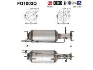 AS FD1003Q suodžių / kietųjų dalelių filtras, išmetimo sistema 
 Išmetimo sistema -> Suodžių/dalelių filtras
1420068, 1436992, 1453045, 1460442