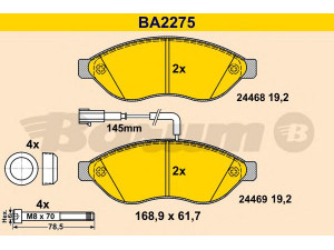 BARUM BA2275 stabdžių trinkelių rinkinys, diskinis stabdys 
 Techninės priežiūros dalys -> Papildomas remontas
16 124 339 80, 4253 56, 4253 58