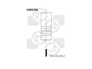 BGA V995793 įleidimo vožtuvas 
 Variklis -> Variklio uždegimo laiko reguliavimo kontrolė -> Vožtuvų eilė -> Vožtuvai/dalys
12575793, 55563529, 641056, 641063