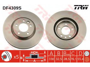 TRW DF4309S stabdžių diskas 
 Dviratė transporto priemonės -> Stabdžių sistema -> Stabdžių diskai / priedai
7H0615301E, 7H0615301F